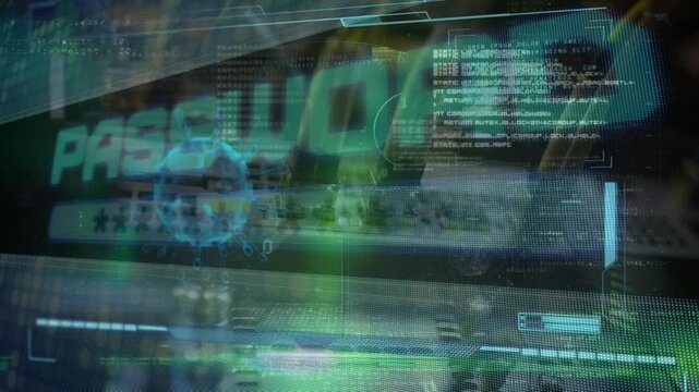 Animation of diverse data processing over digital screen with password