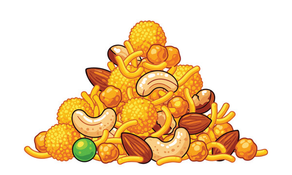 Indian traditional snack food chivda or namkeen mix vector illustration.