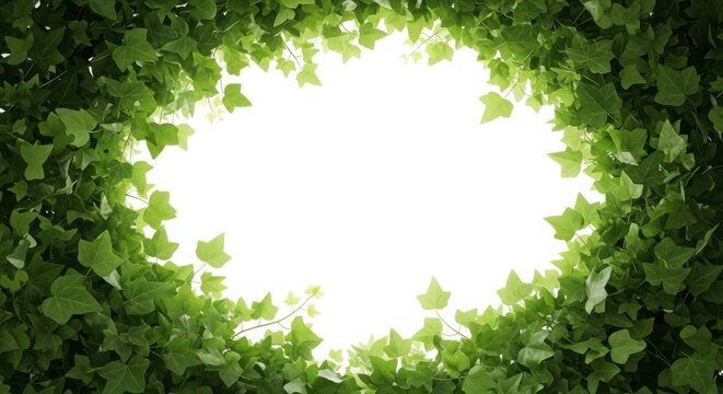 Lush green ivy frame with bright white center a natural portal
