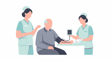Obraz premium Nurses measuring blood pressure of elderly man.