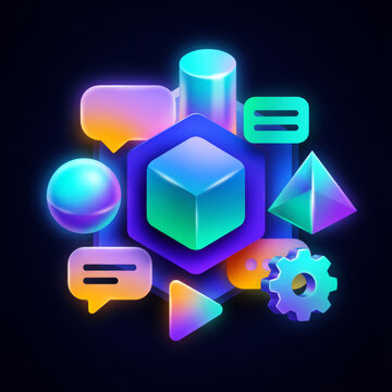 glowing business icons set