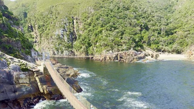 Scenic view of the Storms River Mouth gorge and suspension bridge