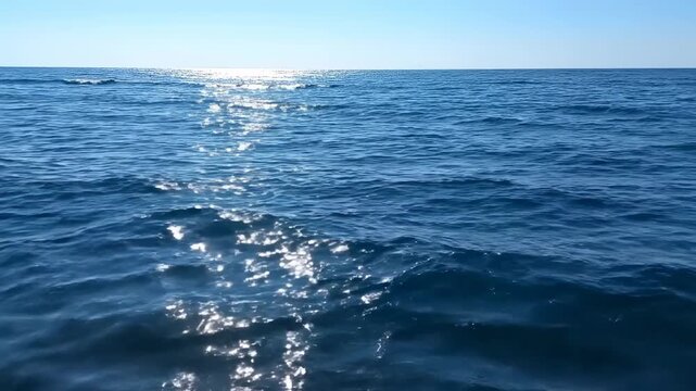 Horizon view of the blue ocean under a clear, cloudless sky