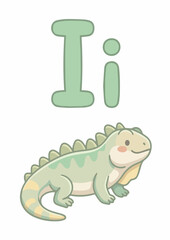 Fototapeta premium Cute Iguana Alphabet Letter I Illustration for Kids ABC Learning