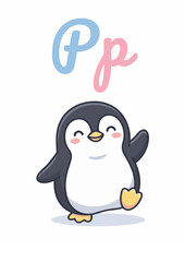 Fototapeta premium Cute Penguin Alphabet Letter P Illustration for Kids Learning ABC
