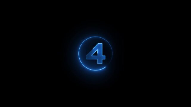 Glowing neon line 4 number illustration icon animation on black background.