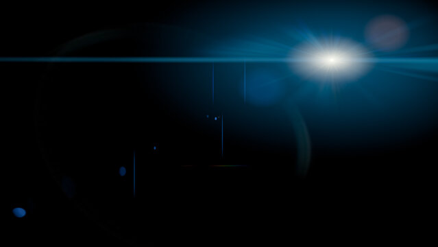 flare light len sun effect blue anamorphic optical lens flare horizontal streak transparent overlay bright glowing cyber beam ray element isolated on black background