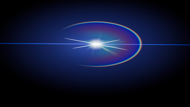 flare overlay light blue rainbow oval with horizontal line on black background, optical lens glow effect, realistic sunburst shimmer, professional photo editing beam, isolated glow