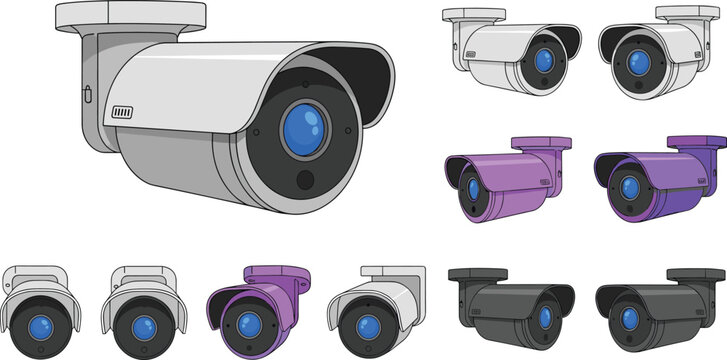 Security Camera Icon Set with CCTV Surveillance Devices for Monitoring Protection Safety System and Smart Technology Design Collection