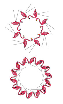 Flamingo mandala illustration in a circle wreath vector art