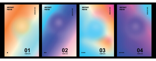 Abstract poster set with vibrant gradient backgrounds, collection of 4 colorful mesh covers, modern aesthetic flyer templates with soft blurry textures vector illustration © Muhammad