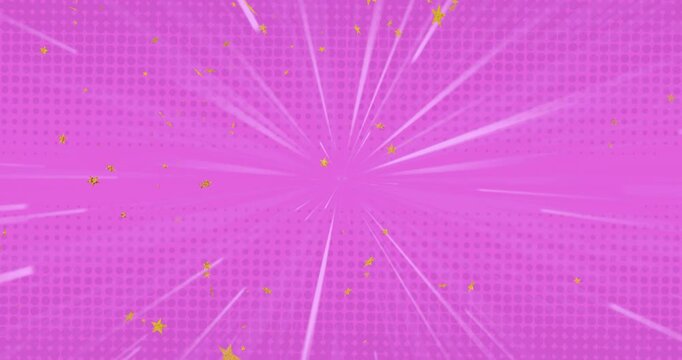 Bright core pulsing central burst sending gold stars and pale streaks outward forming looping cheer