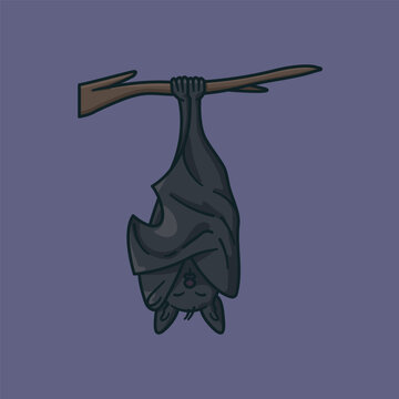 Sleeping bat hanging from stick cartoon vector illustration for Bat Appreciation Day on April 17