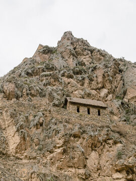 Ancient Incan Stone Building on a Steep Cliffside
