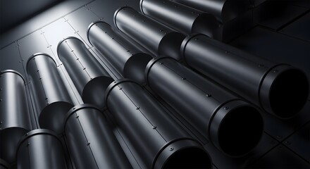 Fototapeta premium Industrial steel pipes a close up view of metallic infrastructure