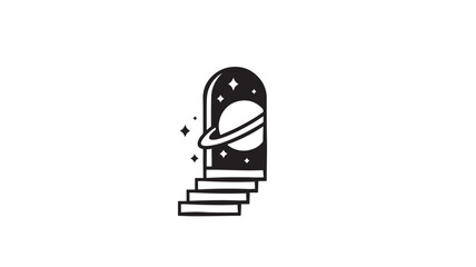 Portal to space with Saturn and stars, represented by a black icon with stairs leading upwards. featuring galaxy, planet, illustration with graphic © Moinul