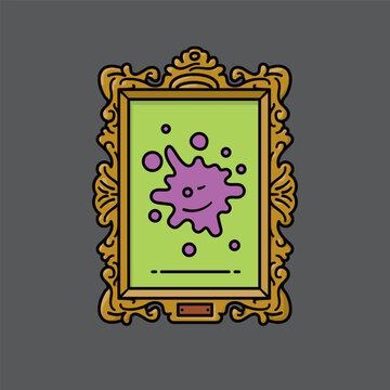 Abstract painting with paint blot in baroque picture frame vector illustration for World Art Day on April 15