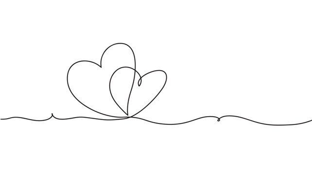 Two hearts intertwined with flowing continuous line art on a white background for romance and love concepts.