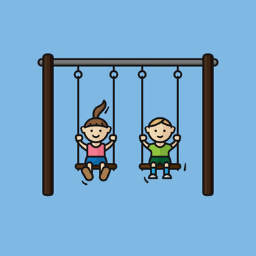 Two kids on swings vector illustration for Sibling Day on April 10
