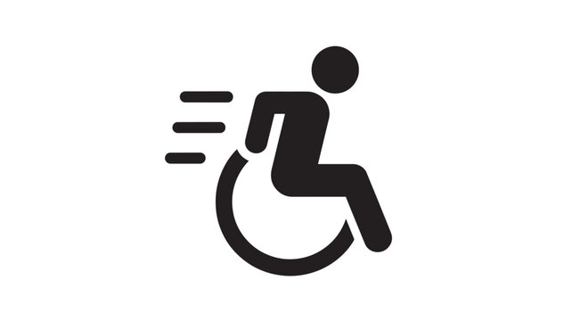 Wheelchair icon with motion lines indicating speed and accessibility, a universal symbol for mobility assistance and disability