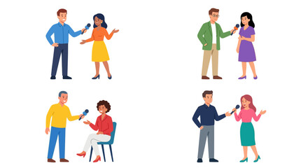 Fototapeta premium Diverse group of people interviewing each other with microphones