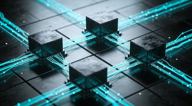 Conceptual high end representation of interconnected cloud network nodes, seamless data transmission, and advanced digital integration