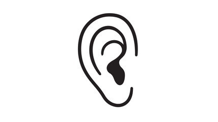 Fototapeta premium Ear black outline icon with simple curves representing the outer and inner structure of the human ear.
