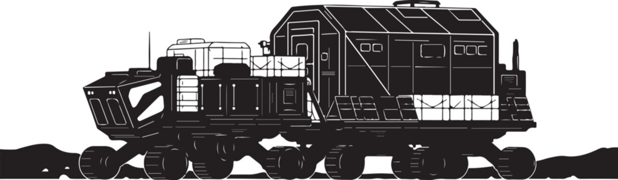 Industrial train, heavy industry locomotive, black silhouette, vector illustration, transportation, rail vehicle