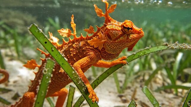 Leafy Sea Dragon Amongst Seagrass in Underwater Habitat
