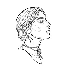 Fototapeta premium Woman Side Profile Portrait Minimal Black Line Art on White Background