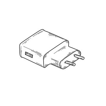 hand drawn phone charger adapter line art vector illustration