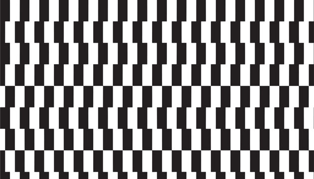Checkered pattern with staggered blocks and optical illusion effect in black and white. featuring geometric, tessellation, seamless with abstract and