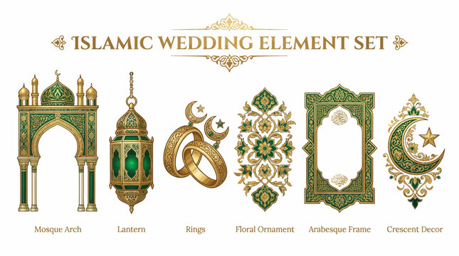 Muslim Wedding Clipart Bundle Arabic Ornament Decoration Set