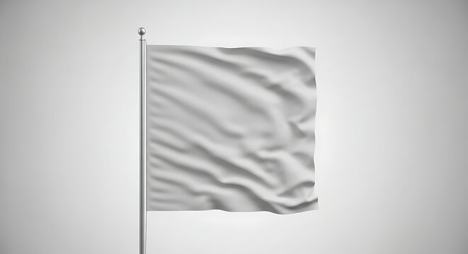 A white flag waving on a pole against a neutral background, symbolizing surrender or truce.