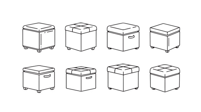 Collection of eight square ottoman designs line art interior design elements