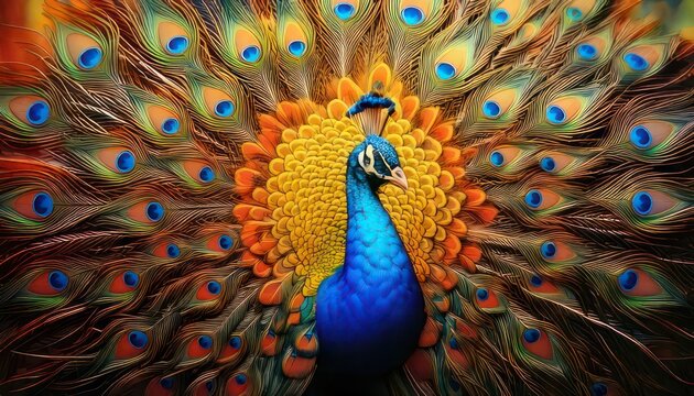 Majestic Peacock Displaying Vibrant Plumage in a Stunning Portrait.