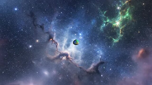 Bright Celestial Orb Amidst Cosmic Nebula