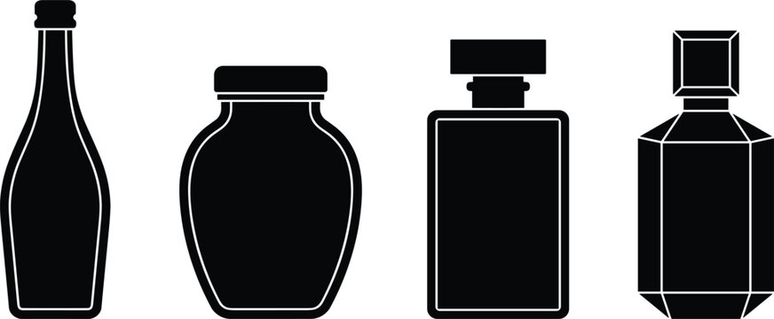 Bottle silhouette, jar icon, perfume container, cologne packaging design, geometric bottle vector, product branding illustration, consumer goods packaging symbol