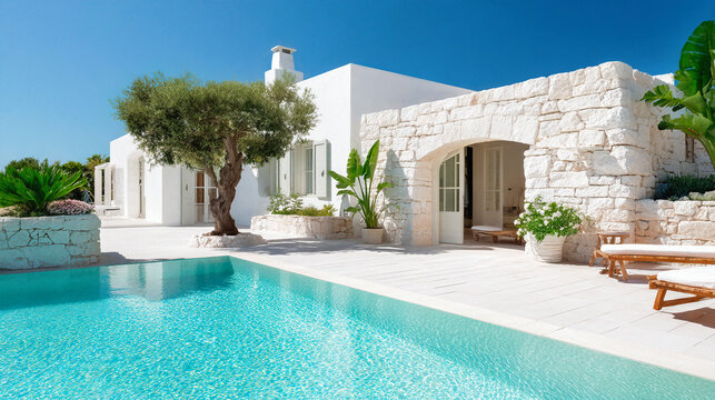 luxury modern stone villa with a swimming pool. Mediterranean Vacation 
