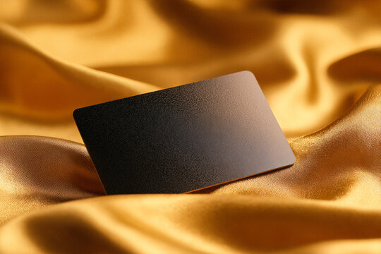 Sleek, blank business card set against a smooth, satin gold fabric background. ideal for representing luxury and exclusivity.