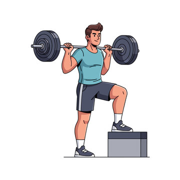 Man doing barbell step-ups for fitness and strength training