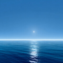 Obraz premium Calm blue ocean horizon with bright sunlight reflection under clear sky