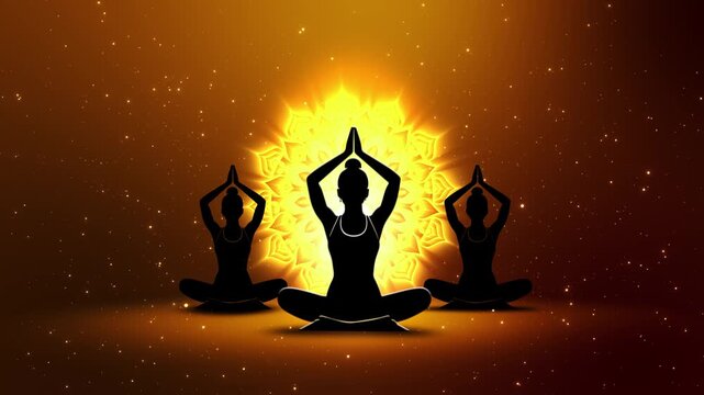 Silhouette, calm chakra meditation magic energy points, spiritual wellness mindfulness peace. Person, lotus pos aura reiki, mantra holistic health Human figure in lotus yoga pose background meditation