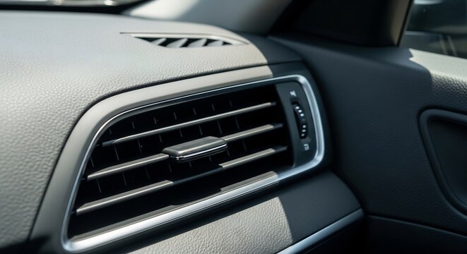 Closeup of a cars air vent showcasing design and functionality details 1.