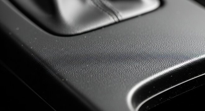 Close-up of a cars interior focusing on the gear shift area showing texture and detail.