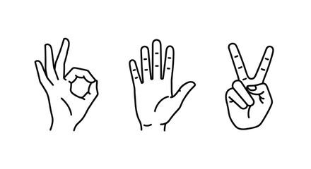 Fototapeta premium Three hand gestures depicted in a simple black and white silhouette