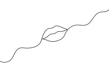 Obraz premium Abstract lips one line drawing clean minimalist outline vector on white 