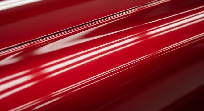 Closeup of a glossy red surface with reflective highlights and subtle textures.