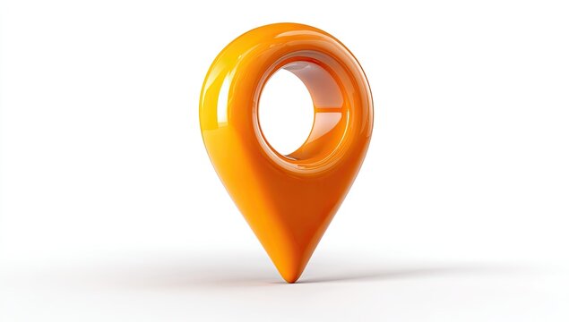 Glossy orange map pin icon, isolated on a clean white background