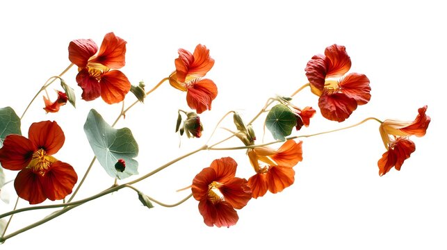 Minimalist Artistic Composition of Tropaeolum Majus on White: A Modern Exploration of Floral Delicacy
